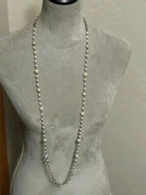 Pick up sticks jewelry faux silver, pearl, and diamond necklace.